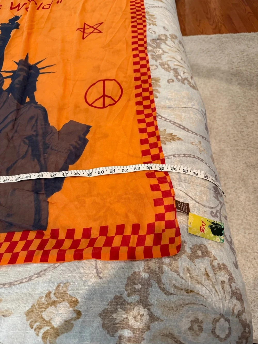 Raj New York City Liberty Broadway Cotton Scarf Wrap Orange NWT